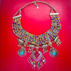 Multicolor statement oriental necklace .
